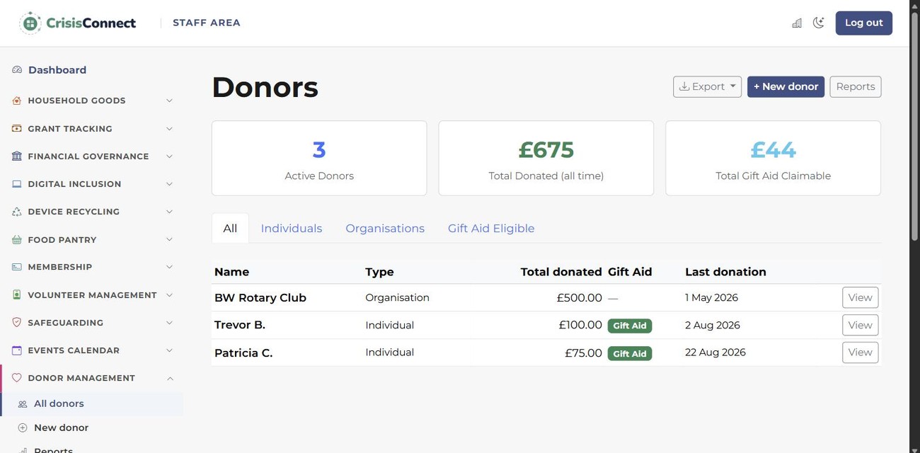 donorConnect in CrisisConnect