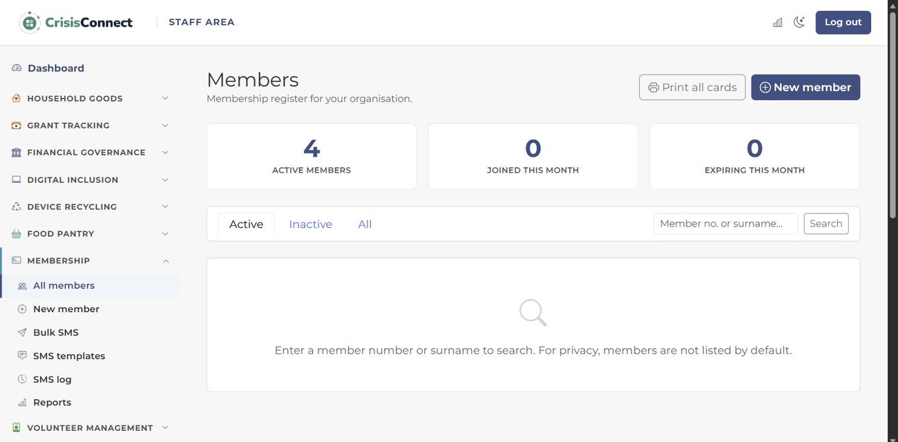memberConnect member record with household composition, demographics and consent