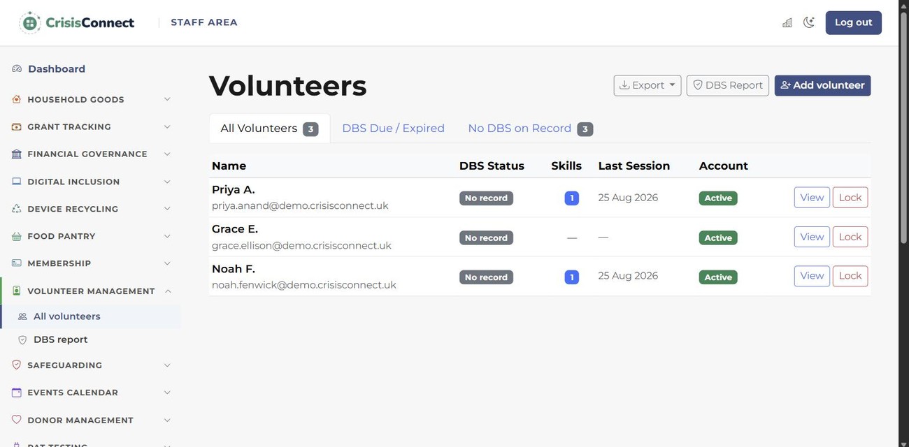 volunteerConnect in CrisisConnect